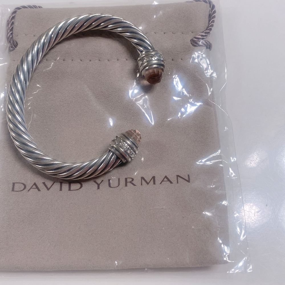 David Yurman Sterling Cable Bracelet with Brown Gemstone End Caps